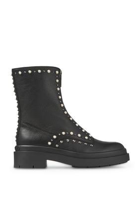Nola 50 Leather Pearl-Embellished Boots